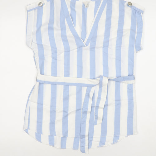 River Island Women’s Blue White Striped Belted Tunic Blouse Size 8