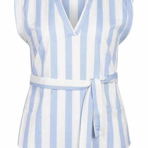River Island Women’s Blue White Striped Belted Tunic Blouse Size 8