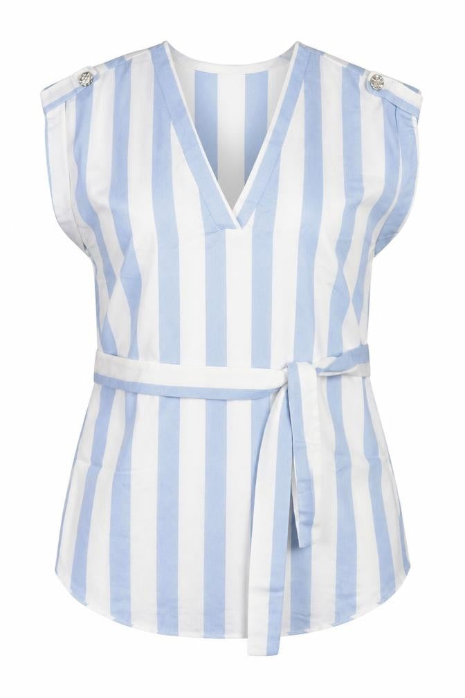 River Island Women’s Blue White Striped Belted Tunic Blouse Size 8