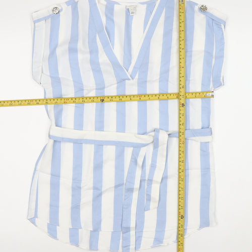 River Island Women’s Blue White Striped Belted Tunic Blouse Size 8