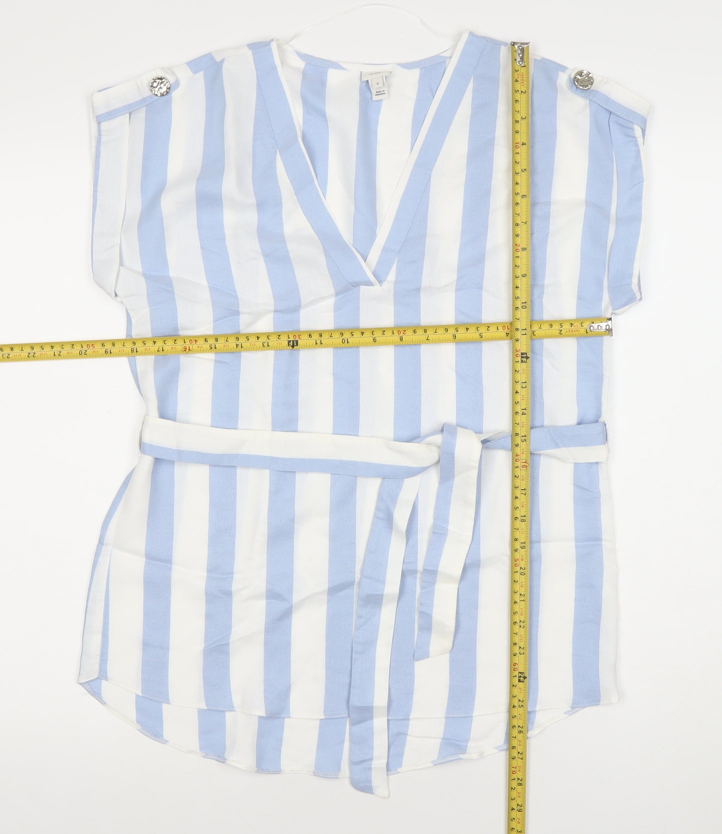 River Island Women’s Blue White Striped Belted Tunic Blouse Size 8