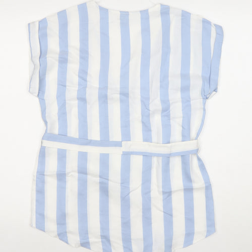 River Island Women’s Blue White Striped Belted Tunic Blouse Size 8