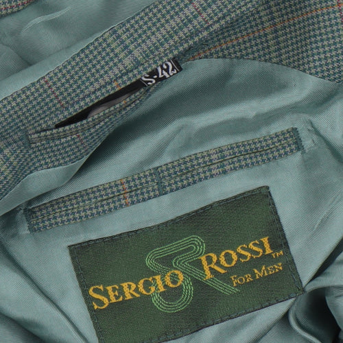 Sergio Rossi Men's Green Checked 42 Blazer Jacket Classic Fit