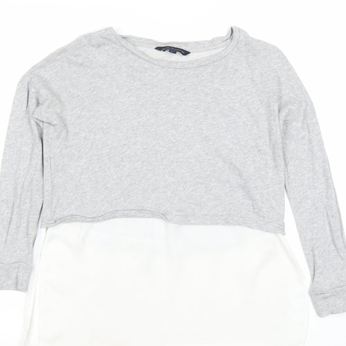 French Connection Women’s Grey White XS Cropped Long Sleeve Blouse