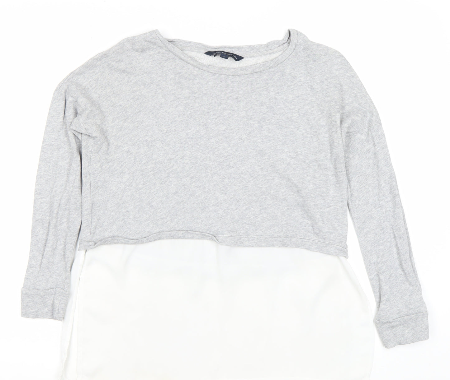 French Connection Women’s Grey White XS Cropped Long Sleeve Blouse