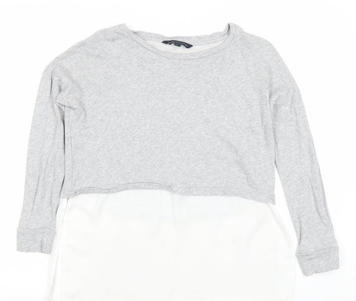 French Connection Women’s Grey White XS Cropped Long Sleeve Blouse