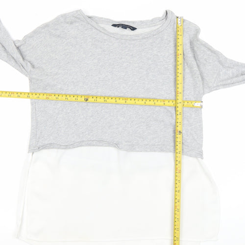 French Connection Women’s Grey White XS Cropped Long Sleeve Blouse