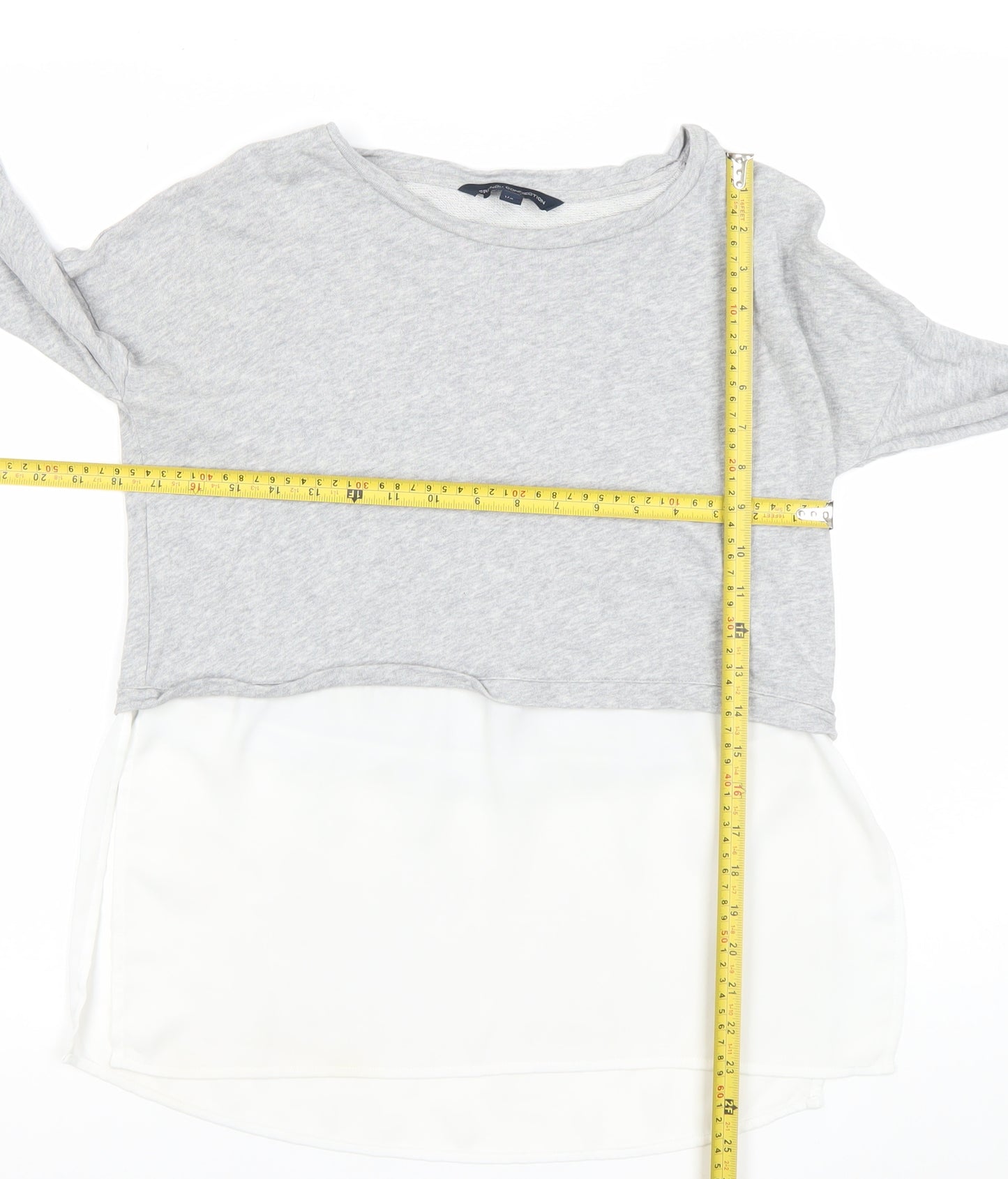 French Connection Women’s Grey White XS Cropped Long Sleeve Blouse