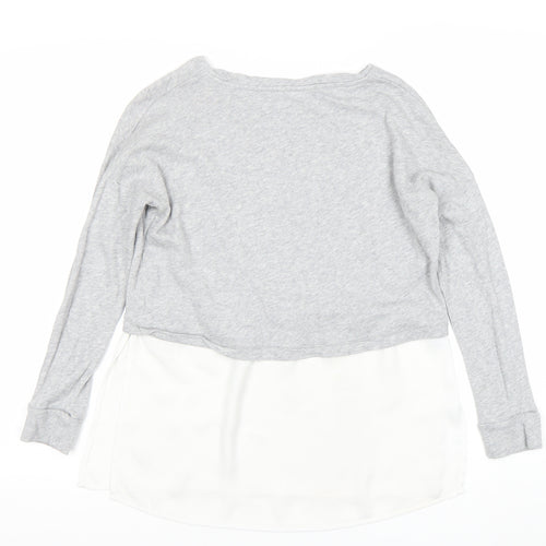 French Connection Women’s Grey White XS Cropped Long Sleeve Blouse