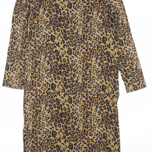 Zara Women Brown Leopard Print Bodycon Dress Size 8 Long Sleeve