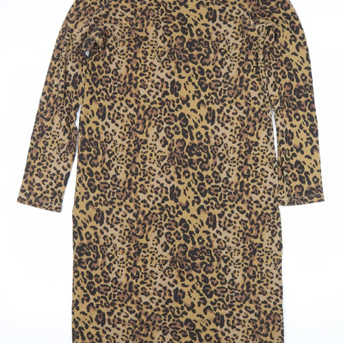Zara Women Brown Leopard Print Bodycon Dress Size 8 Long Sleeve