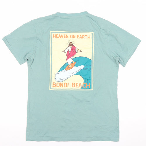 Mens Green Bondi Beach Graphic T-Shirt Size M Cotton Summer