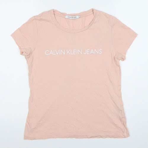 Calvin Klein Jeans Women's Pink M Cotton Crew Neck Logo T-Shirt