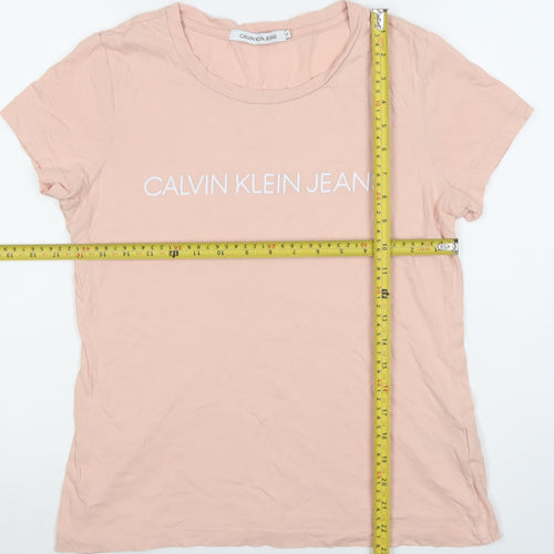 Calvin Klein Jeans Women's Pink M Cotton Crew Neck Logo T-Shirt