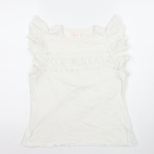 Savida Womens White Cotton Ruffle Sleeve Tunic Blouse Size 14