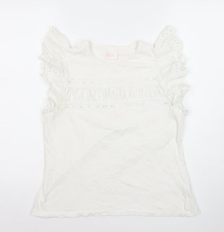 Savida Womens White Cotton Ruffle Sleeve Tunic Blouse Size 14