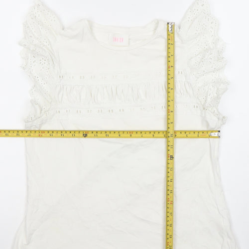 Savida Womens White Cotton Ruffle Sleeve Tunic Blouse Size 14