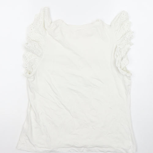 Savida Womens White Cotton Ruffle Sleeve Tunic Blouse Size 14