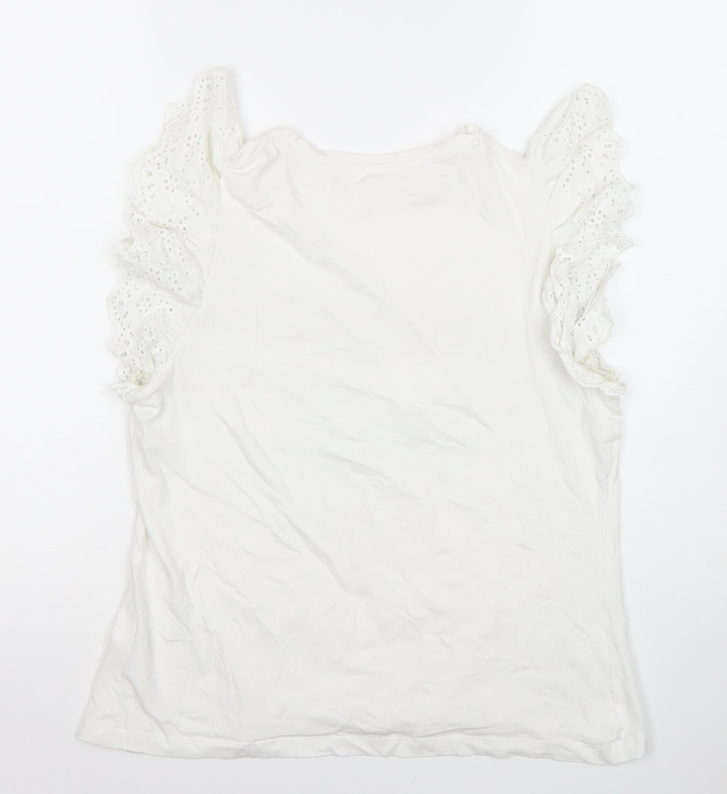 Savida Womens White Cotton Ruffle Sleeve Tunic Blouse Size 14