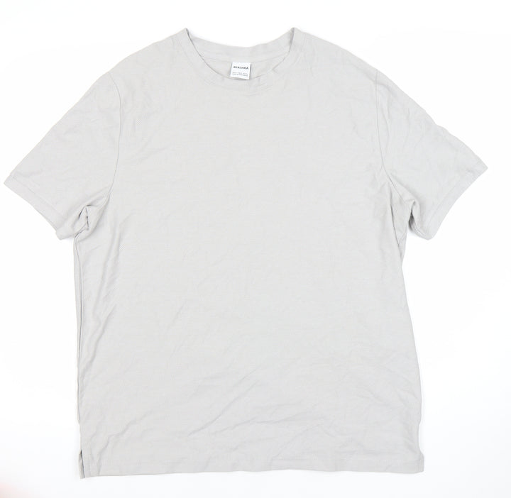 Bershka Men's Grey Cotton Short Sleeve Crew Neck T-Shirt Size M