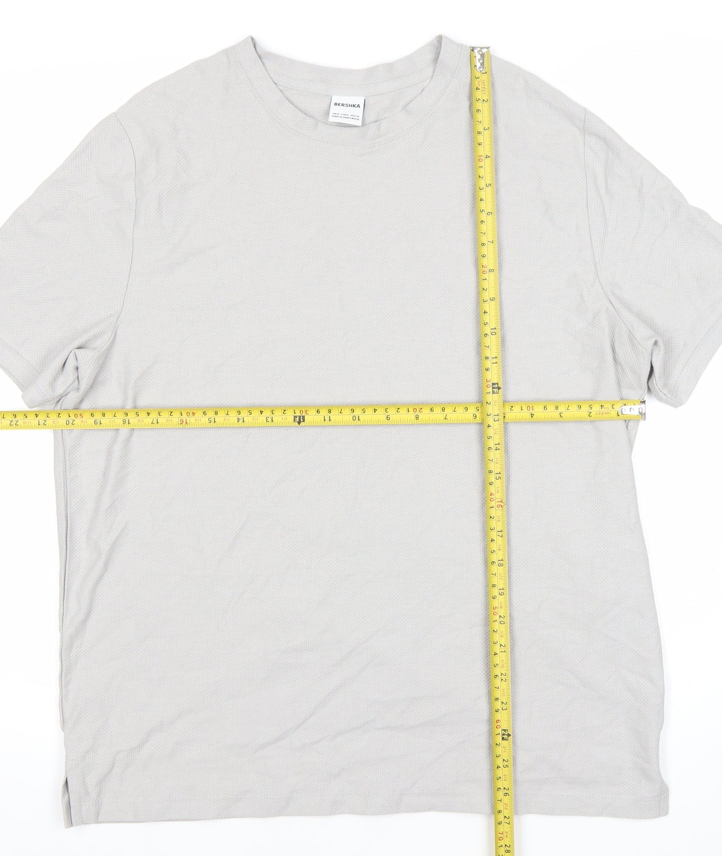 Bershka Men's Grey Cotton Short Sleeve Crew Neck T-Shirt Size M