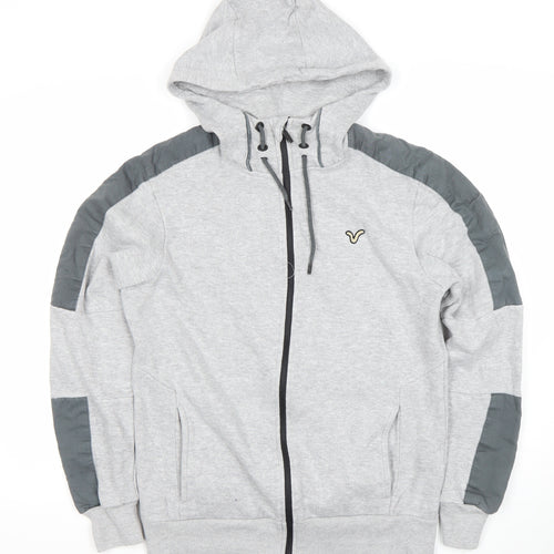 Voi Jeans Co Mens Grey Full Zip Hoodie Size S Regular Fit Hooded