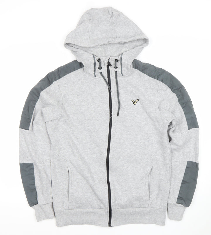 Voi Jeans Co Mens Grey Full Zip Hoodie Size S Regular Fit Hooded