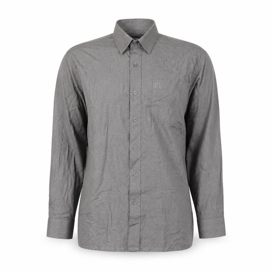 Front view of Deer Park Men’s Grey Long Sleeve Button-Up Shirt, size 15, Regular Fit