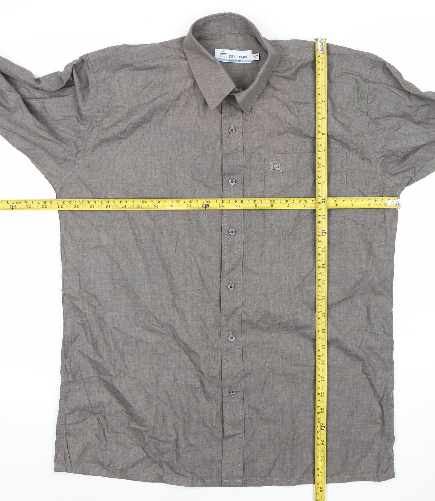 Deer Park Men’s Grey Long Sleeve Button-Up Shirt Size 15 Regular Fit