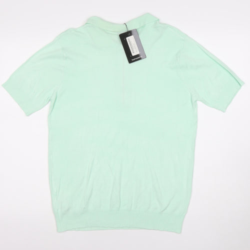boohooMAN Unisex Green Polo Shirt M Short Sleeve Zip Collared Top