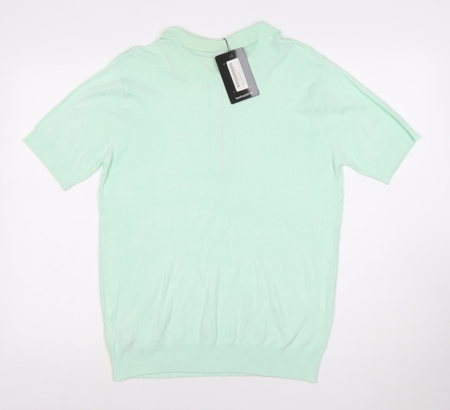 boohooMAN Unisex Green Polo Shirt M Short Sleeve Zip Collared Top