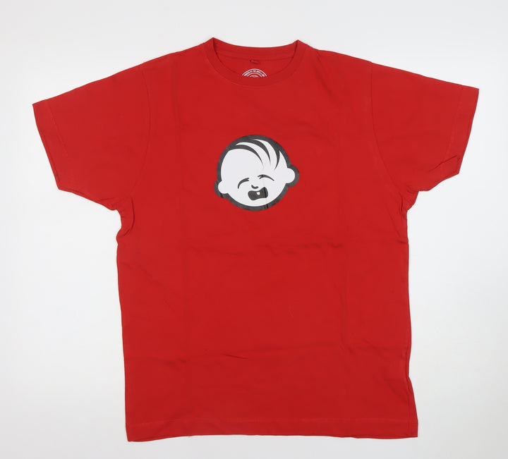 Hairy Baby Mens Red Cotton Graphic T-Shirt Size M Funny Logo