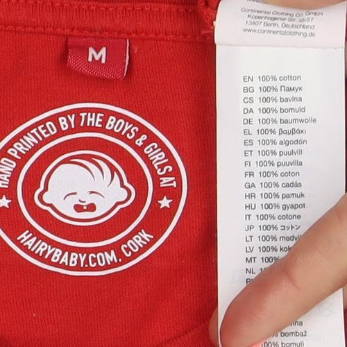 Hairy Baby Mens Red Cotton Graphic T-Shirt Size M Funny Logo