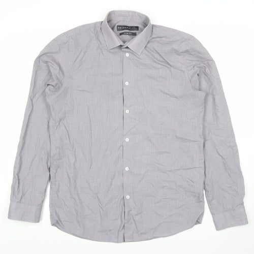 Primark Men's Grey Slim Fit Long Sleeve Button-Up Shirt Size 15.5