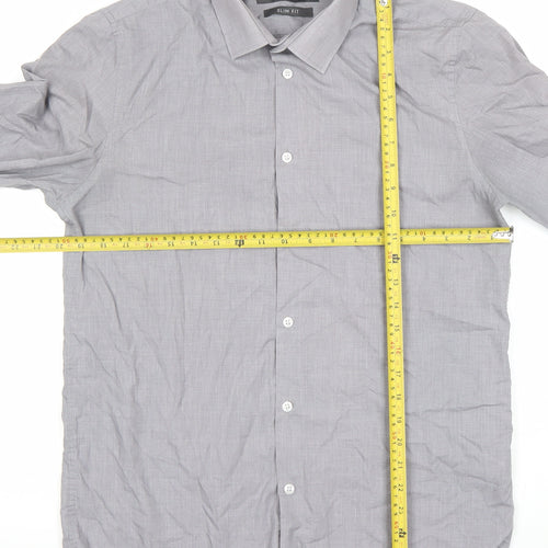 Primark Men's Grey Slim Fit Long Sleeve Button-Up Shirt Size 15.5