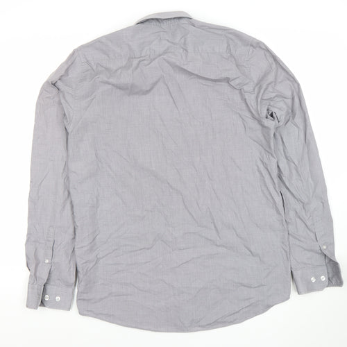 Primark Men's Grey Slim Fit Long Sleeve Button-Up Shirt Size 15.5