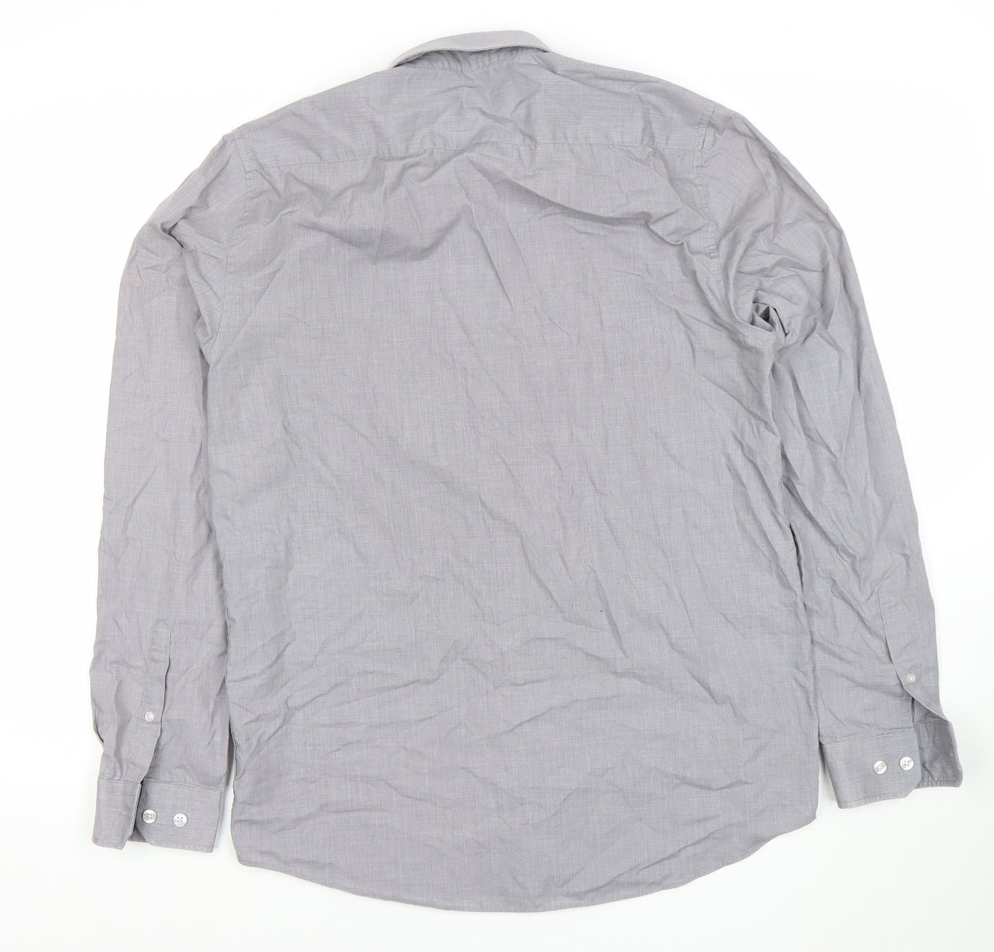 Primark Men's Grey Slim Fit Long Sleeve Button-Up Shirt Size 15.5