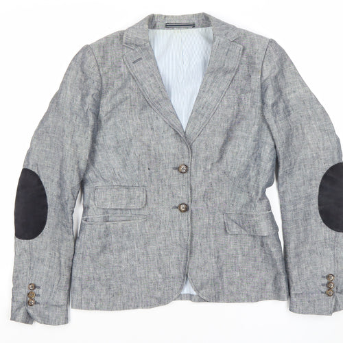 Gant Womens Grey Linen Blend Blazer UK 10 Regular Fit Two Button Jacket