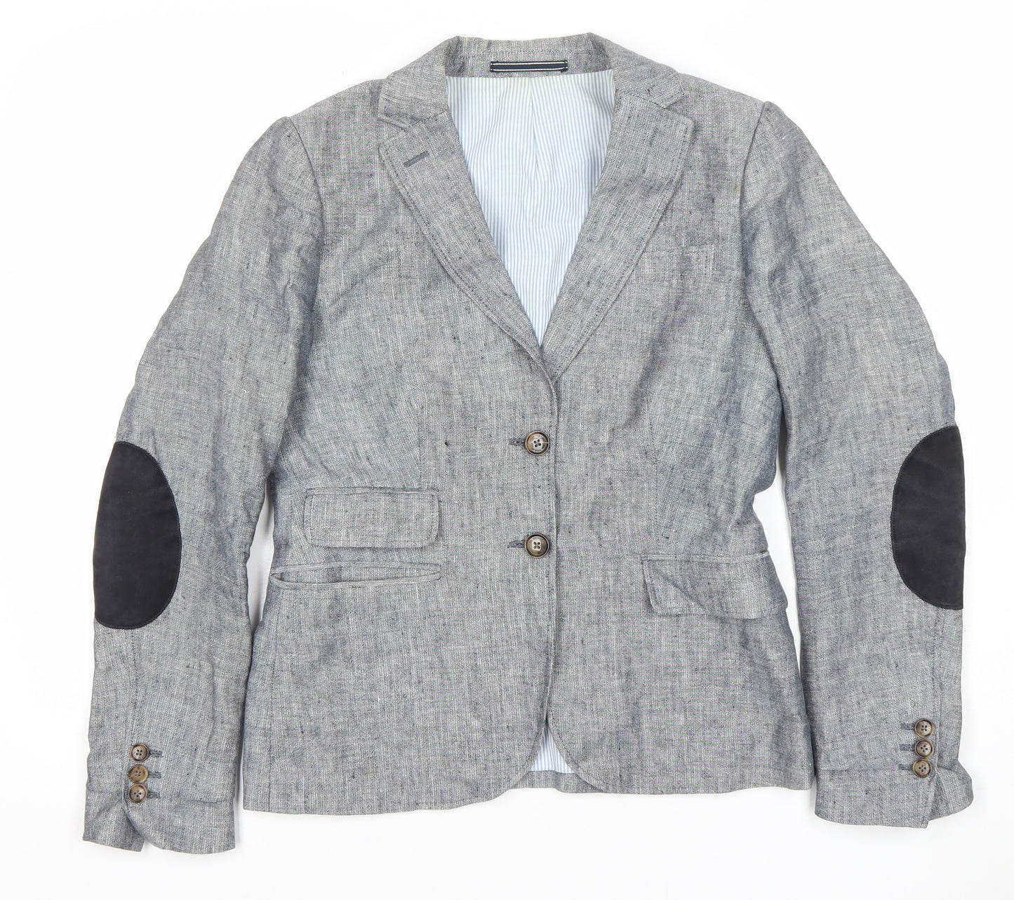 Gant Womens Grey Linen Blend Blazer UK 10 Regular Fit Two Button Jacket