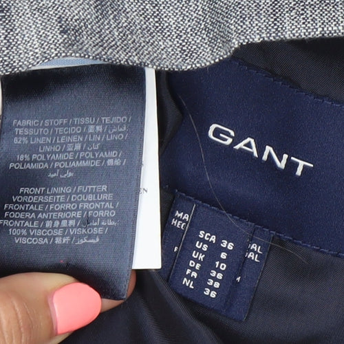 Gant Womens Grey Linen Blend Blazer UK 10 Regular Fit Two Button Jacket