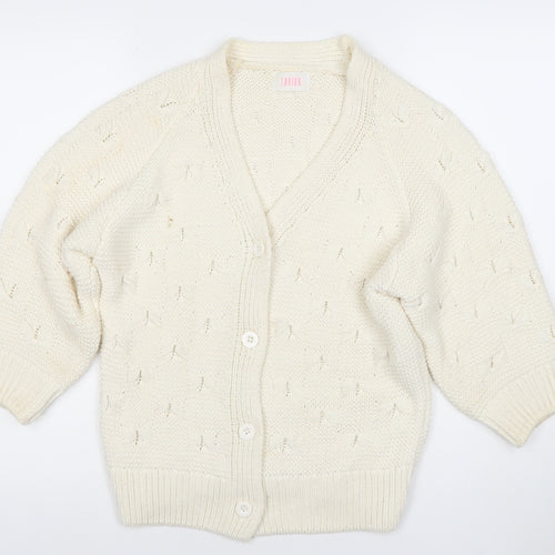 Savida Women’s Ivory V-Neck Knit Cardigan Size 12 Medium 3/4 Sleeve