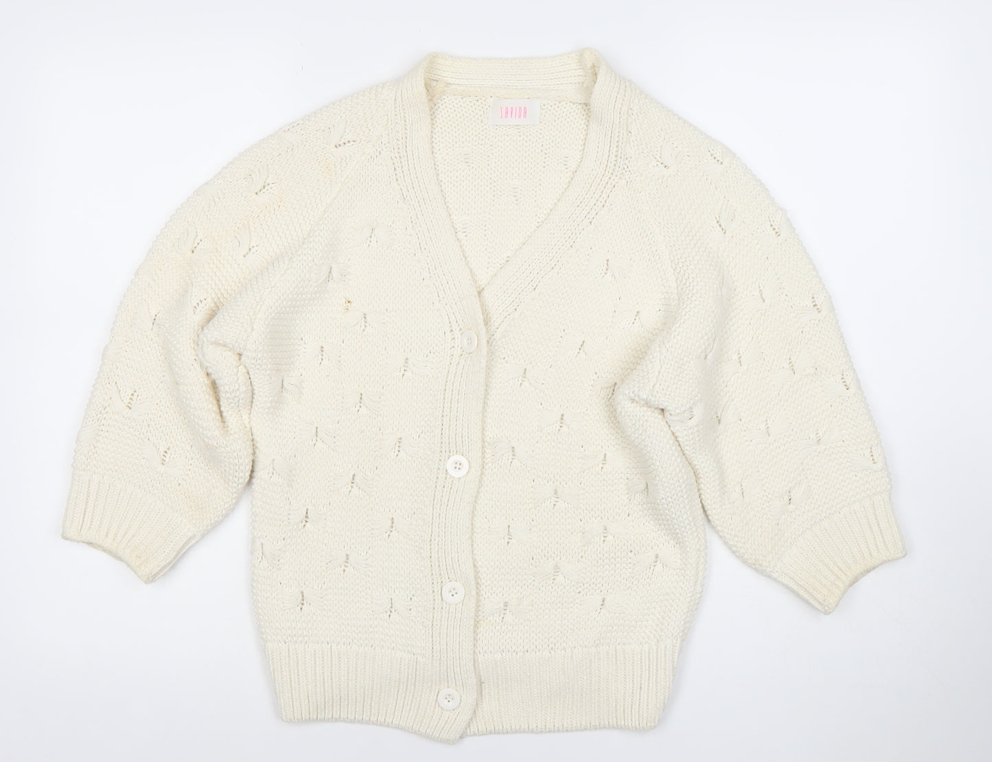 Savida Women’s Ivory V-Neck Knit Cardigan Size 12 Medium 3/4 Sleeve