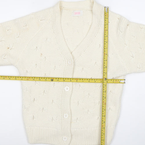 Savida Women’s Ivory V-Neck Knit Cardigan Size 12 Medium 3/4 Sleeve