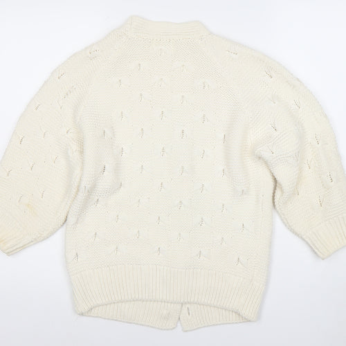 Savida Women’s Ivory V-Neck Knit Cardigan Size 12 Medium 3/4 Sleeve