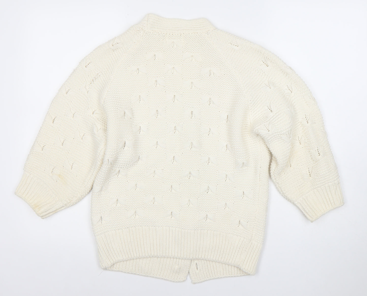 Savida Women’s Ivory V-Neck Knit Cardigan Size 12 Medium 3/4 Sleeve