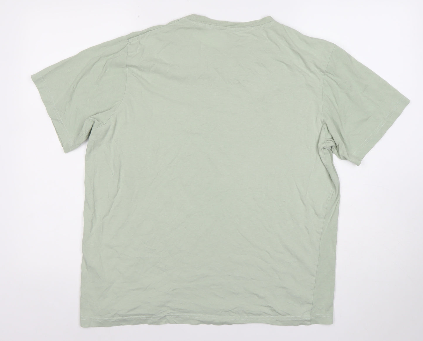 Pull&Bear Men's Green M Regular Fit Logo Cotton T-Shirt