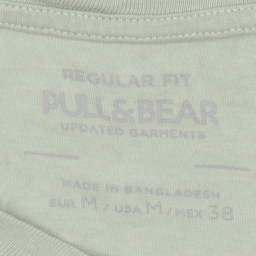 Pull&Bear Men's Green M Regular Fit Logo Cotton T-Shirt
