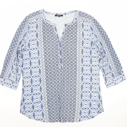 Olsen Womens Blue Tunic Blouse Size 12 Geometric 3/4 Sleeve