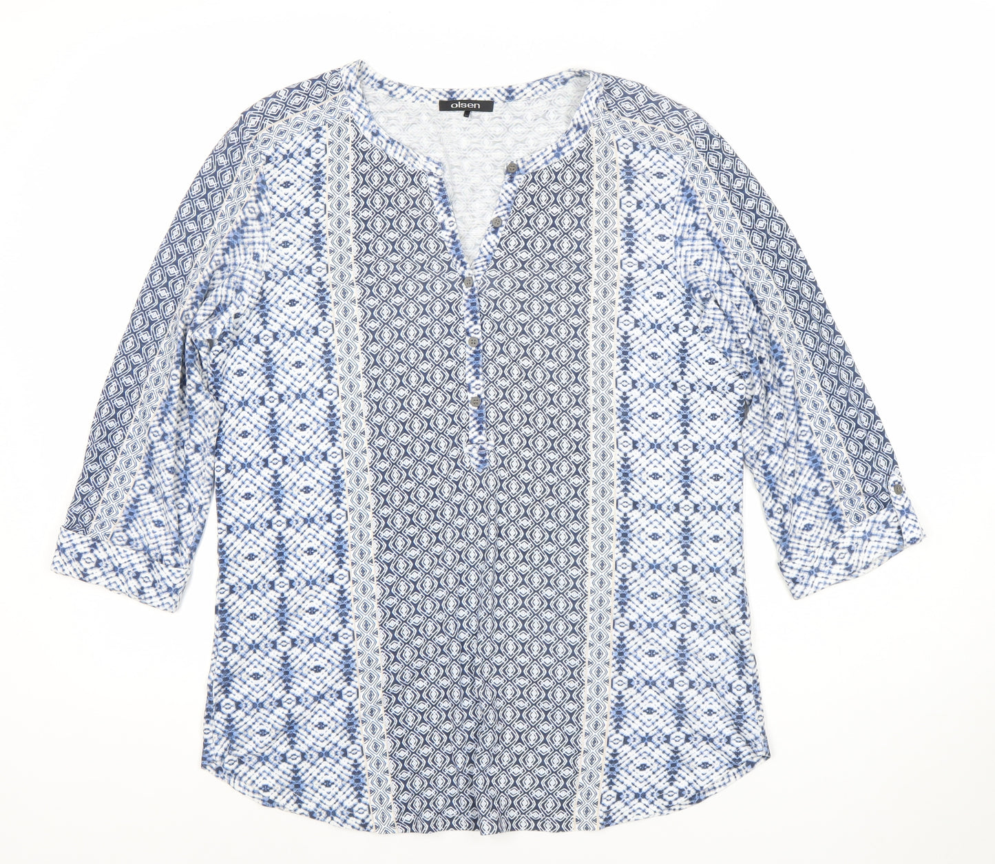 Olsen Womens Blue Tunic Blouse Size 12 Geometric 3/4 Sleeve