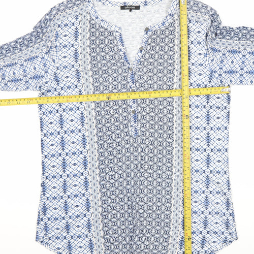 Olsen Womens Blue Tunic Blouse Size 12 Geometric 3/4 Sleeve